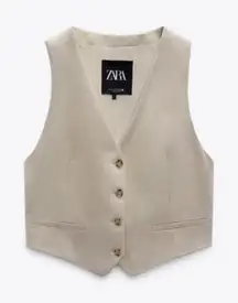 zara tan buttoned vest top size small new with tags 