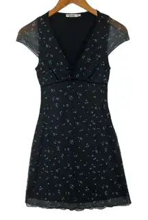 Suite Benedict Women’s Black Floral Sheer Sleeve Mini Dress Small‎