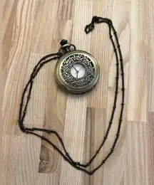 Brass Steampunk Filigree Pocket Watch and Link Chain Vintage Beautiful