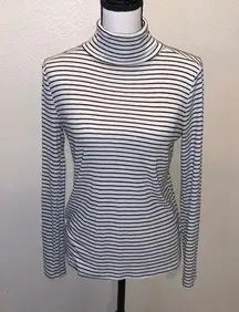 Ana black & white striped stretchy long sleeve turtleneck top