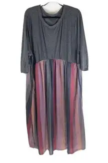 Bloomchic Dress Maxi Striped Knit Stretch 3/4 Sleeve Purple Gray 22-24