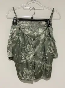 Valerie Stevens silky satin Floral Pajama Set Tank and Shorts green size small