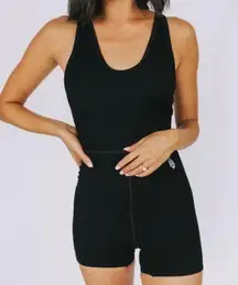 Free People  Movement Runsie Black Ribbed Romper Athletic XS/S