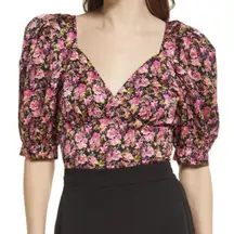 VERO MODA Elly Floral Print Crop Blouse in Very Berry, Size XS​​​​​​​​​​