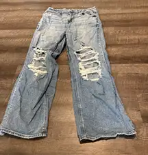 American Eagle Curvy Super High Rise Baggy Straight Leg Denim Jeans