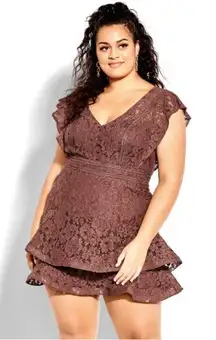 NWT‎ CITY CHIC Sienna Lace Dress In Mocha Brown Size XS/14