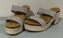 Steve Madden Brown Tan Silver ‘Emerson’ Diamond Diamonds Strappy Chunky Platform Open-Toe Sandals Pumps Heels Shoes Size 8.5 💎