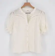 Ba&sh Birkin Cotton Eyelet Top Puff Sleeve Button Down White Cream Women's 4