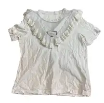 Alexis white ruffle collar neckline t shirt size S