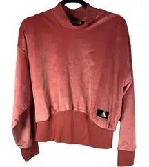 Adidas Women's Size S Sweatshirt Wonder Red Velour Mock Neck Cropped Top New‎