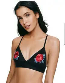 NWOT PINK Victoria's Secret Black Triangle Bralette with Red Rose Embroidery