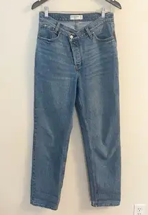 Abercrombie & Fitch High Rise Dad Jean Medium Blue Criss-Cross Waistband Size 4L