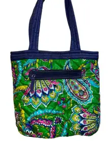 Vera Bradley Large Pleated Tote Shoulder Bag – Trimmed Emerald Green Paisley