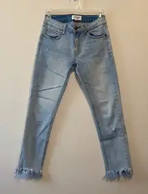 EVIDNT Light Wash Blue Fringe Hems Jeans Size 26