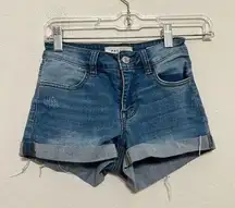 PacSun Super Stretch Shortie Jean Shorts Button Fly Sz 23 Blue Denim Women