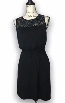 Trina Turk  Crochet Top Black Knit Belted dress