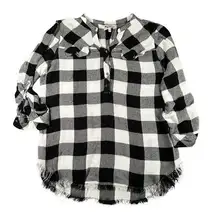 Hester & Orchard Shirt Womens Small Plaid Buffalo Check Frayed Hem Top
