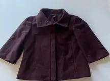 Ann Taylor Plum‎ Wool Blend Cropped Jacket with 3/4 Sleeves size 6
