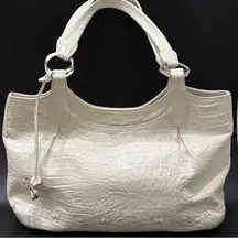 Vintage BRIGHTON Ivory White Croc Leather Double Handle Tote Shoulder Bag