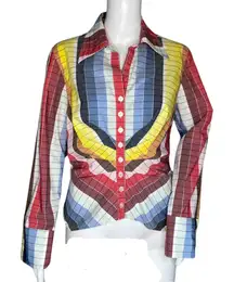 Finley  Shirt Womens Medium Multicolor Stripe‎ Button Up Fun Colorful Y2K Retro