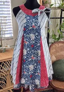 Miss Monique Red, White & Blue Floral Fish Print Mini Dress Tunic Top Skirt Set