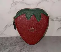NWT Coach Outlet Strawberry Coin Purse CAN28 Gold/Bold Red