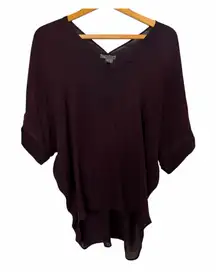 Vince XS 100% Silk Plum Burgundy V-Neck Dolman Sleeve Oversized Blouse Top