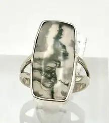 Moss Agate Sterling Silver Statement Ring Size 8