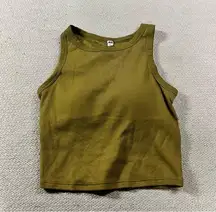 Ribbed Cropped Sleeveless Bra Top in Olive Green Khaki Size Small EUC