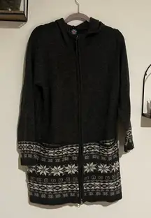 Icewear Iceland Gray Mjoll Wool Angora Zip Front Fair Isle Long Duster Sweater L