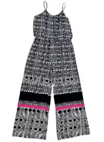 Palazzo Pants Black White Geometric High Waist Jumpsuit Size Small Mod Boho Chic