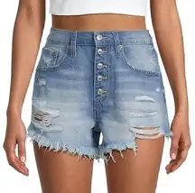 NEW NWT BLUE SPICE High Waist A-Line Short Denim Distressed Ripped Button Fly 3