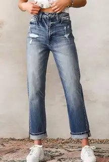 New KanCan Signature Baggy Fit Stretch Distressed Cropped Jeans size 26