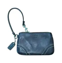 Coach Black Leather Wristlet Pouch Cosmetic Bag With Strap