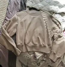 Tan  Cropped Crew Neck