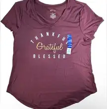 Apt 9 Womens Faith Based Shirt Thankful Grateful Blessed Maroon V Neck Lg NWT