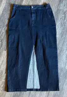 NWT Woman’s XL Cupshe Dark Blue Denim Maxi/Midi Skirt Front Slit Classy Casual