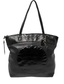 Black Leather C Pattern Tote Bag Purse