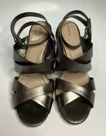 Lands End silver leather Strappy Sandals size 9.5