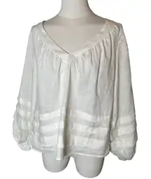 Esmaee 100% Linen Glow Blouse XS White Balloon Sleeve Peasant‎ Top Coastal Chic