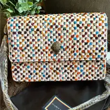 Authentic KURT GEIGER Leather/braided magnetic closure flap eagle head Crosby