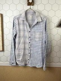 Altar'd State 100% Cotton Blue and Cream Plaid Button-Up Shirt - Size - Small
