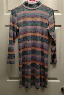 American Eagle Women Size Medium Multicolor Muted Striped Long Sleeve Mini Dress