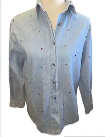 The Limited 100% Cotton Lightweight Denim Button Front Long Sleeve Shirt With La