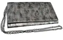 Sondra Roberts CLUTCH HANDBAG Silver Black Clutch Crossbody Faux Suede Purse