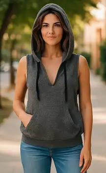 Soft Knit Sleeveless Hoodie XL Front Pocket Black Variegated Boho Punk Retro