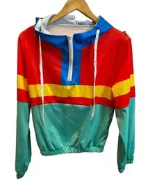EUC Multicolor 90s Style 3/4‎ Zipper, Drawstring Hoodie w/ Elastic Waist