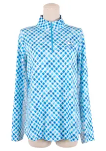 Ibkul Gingham Check Long Sleeve Mock Neck Top Sz Large