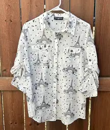 Karl Lagerfeld Button Down White Black Top Size Small