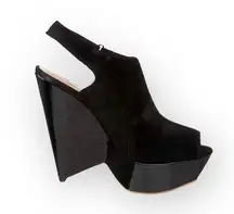 ♔ Gwen Stefani ♔ Peep Toe Platform Wedge Heels Slingbacks ♔ Black Suede